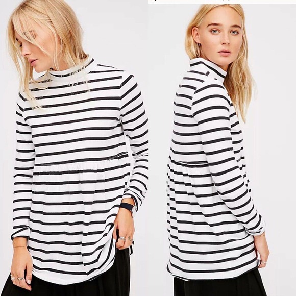 Free People Tops - Free People Mod About It Tunic Small Blue White Stripe Relaxed We the Free